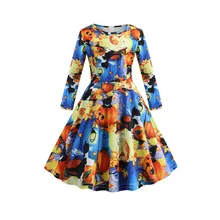 Милое платье принцессы с принтом в виде тыквы и кота Рождественский костюм для девочек праздничные платья с длинными рукавами одежда для детей Детские платья