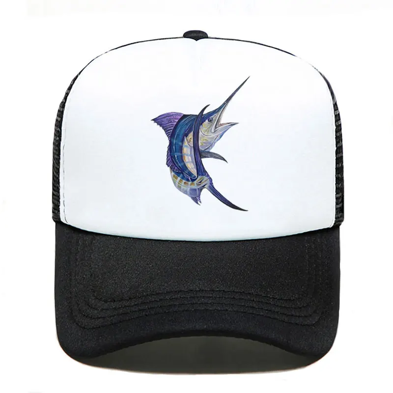 

Marlin Bent Fish Print Baseball Cap Funny Casual Men Women Parent-child Hats Mesh Visor Outdoor Sun Hat Adjustable Caps