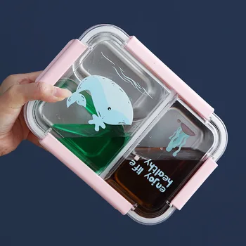 

Cartoon 3 Partition Stainless Steel Kids Lunch Box Leak-Proof Children Bento Box Student Food Container Microwave Lunchbox