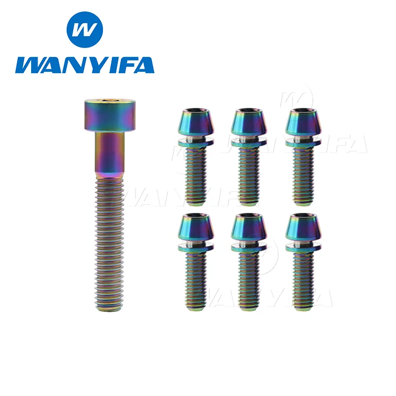 Титановый "Wanyifa"/Ti болты для штока и гарнитуры-7 шт.(6 шт. М5x16 мм и 1 шт. М6x35 мм) Золотой Радужный черный синий - Цвет: M5X16 rainbow