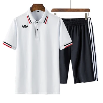 

Men Summer Strips Short Sleeve Walk Run Gym TrackSuit Sport T Shirt Top Suit Set Pants Jogging 2 Pieces