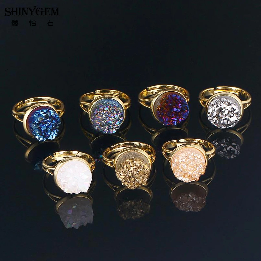 ShinyGem 12*12 мм Винтажное кольцо с натуральным кристаллом классическое золотое