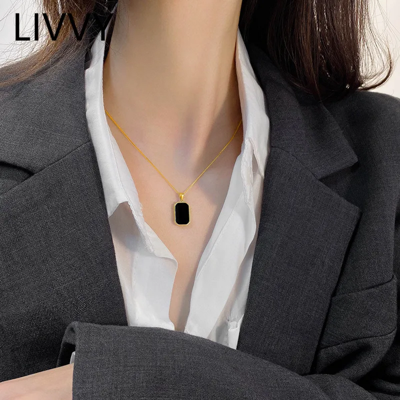 LIVVY серебряный цвет Женская двусторонняя буква черная стразы простые модные