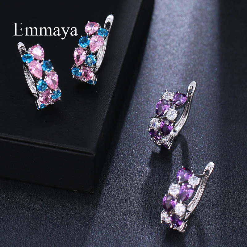 Emmaya Exquisite Stud Earring Monalisa Style Two Colors With Cubic Zircon For Women And Ladies Elegant Gift In Fashion Party