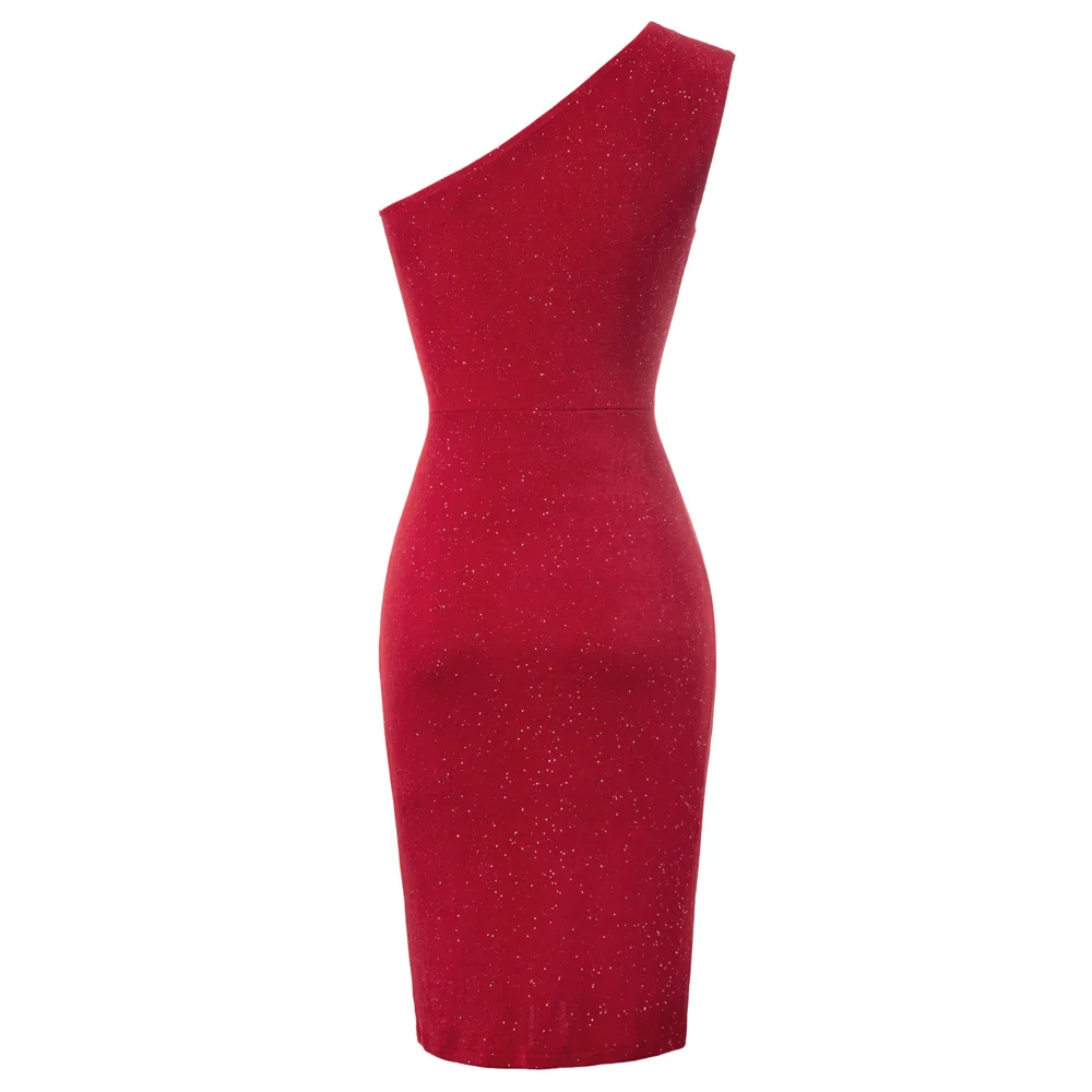 Black/Red Women dresses Self-tie Details Pencil Dress Sleeveless One Shoulder Hips-Wrapped lace-up split sexy dress vestido lady