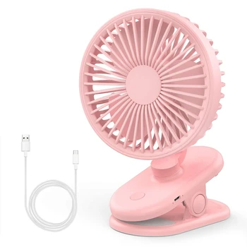 

Ultra Quiet Stroller Fan Clip-on Fan Rechargeable Battery Or USB Operated, Small Desk Fan with 3 Adjustable Speeds Pink