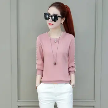 

100% cotton knitwear women's round neck long sleeve thread bottoming shirt spring and autumn cotton sweater