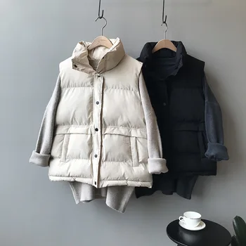 

Mooirue Women Parka Vest Jacket Single Breasted Slim Cotton Vest Sleeveless Warm Cotton Vest Harajuku Casual Cardigan Overcoat