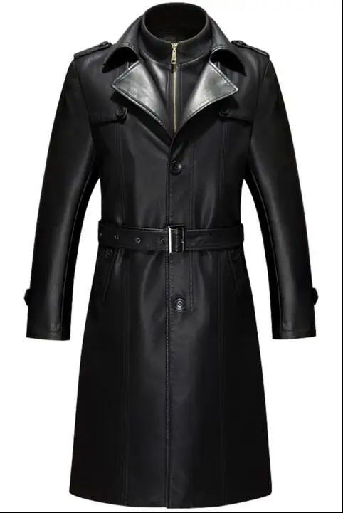 Черная кожаная куртка Мужская парка VoguePU одежда мужские длинные кожаные куртки пальто Высокое качество плюс бархат искусственная кожа Overcoa