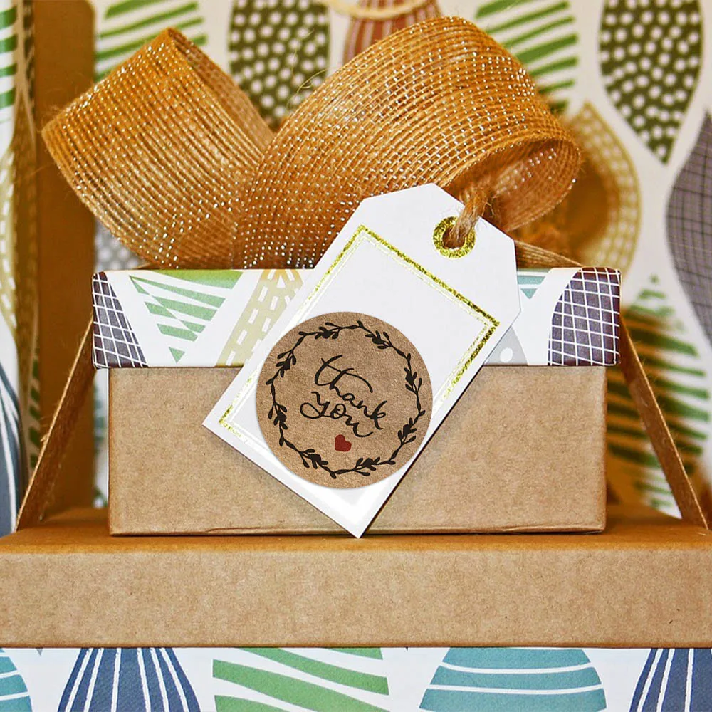 100-500pcs Kraft Paper Thank You Stickers With Red Heart Handmade Labels Sticker for Business Envelope Sealing Stationery thank you stickers