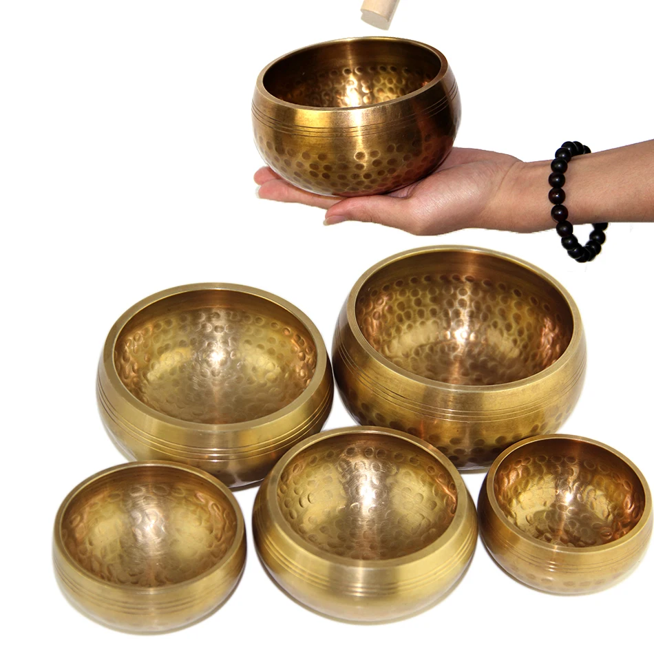 

Tibetan Singing Bowl Set of 5 Meditation Sound Bowl 3.15-4.72 inch Handcrafted in Nepal for Healing and Mindfulness