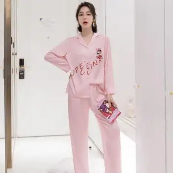 

Printed Pajamas Suit Nightwear Female Chinese Style Home Wear Satin Intimate Lingerie Sleepwear 2PCS Sleep Set Casual Pyjamas
