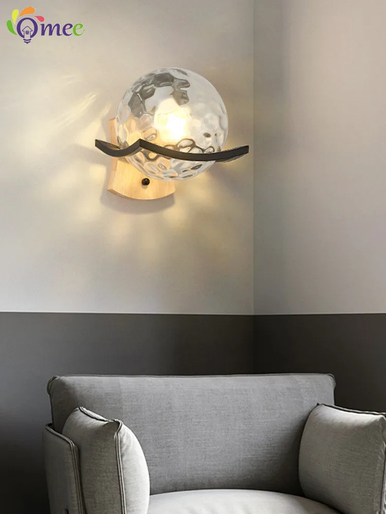 OMEE Modern Unique Novelty Wall Lamps Glass Ball Lampshade Wall Light For LED Indoor Home Bedroom Bedside Lamp Lighting AC220V