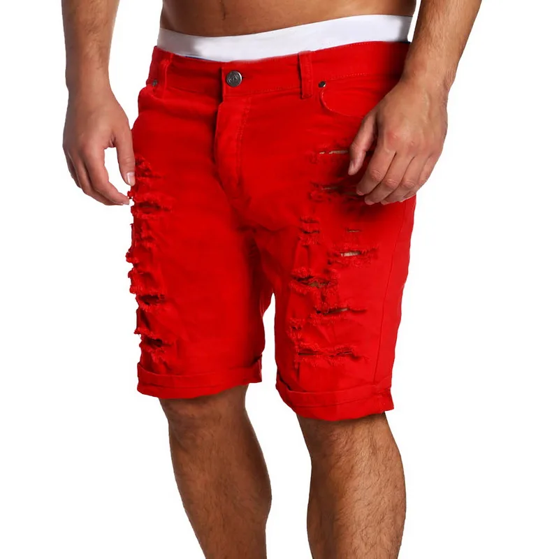 MJARTORIA Summer New Men's Stretch Short Jeans Fashion Casual Slim Fit High Quality Elastic Denim Shorts Male Brand Clothes - Цвет: Red 1