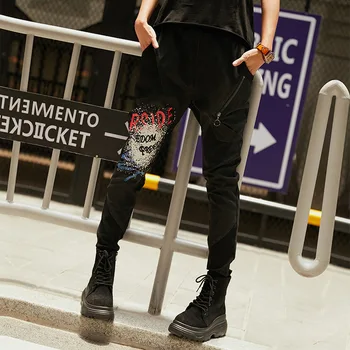 

Trend Denim Pants Elastic Waist Jeans For Women Embroidery Word And Printing Pencil Pants Female High Street Trousers A110Z40