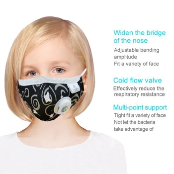 

Children Mask With Breath Design Replaceable Filter Anti Dust Print Mouth Mask PM2.5 Respirator Kids Face Mask