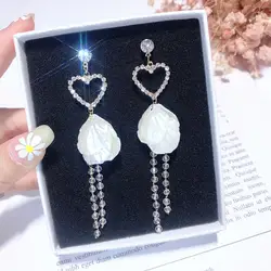 Длинные серьги-кисточки женские серьги в Корейском стиле с кристаллами в форме сердца для женщин модные ювелирные серьги хит продаж