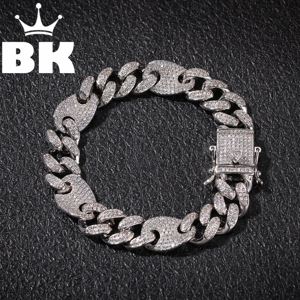 13 мм Медь панцирного плетения кубинский браслет, Мы высылаем в Цвет льдом CZ 7 дюймов/8 дюймов браслет золотой серебряный Цвет для Для мужчин Роскошные Прямая