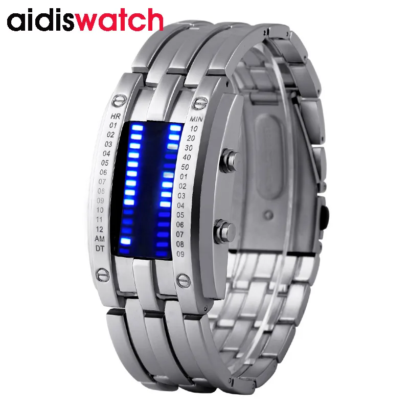 

Fashion Creative Sport Watch Men Stainless Steel Strap LED Display Watches 3Bar Waterproof Digital Watch reloj hombre 1328