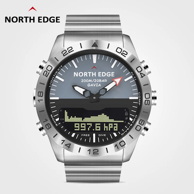 Relógio à Prova Militar do Exército de Luxo Borda Norte Relógio Digital Masculino Mergulho Dwaterproof Água 200 m Aço Completo Negócios Altímetro Barômetro Bússola
