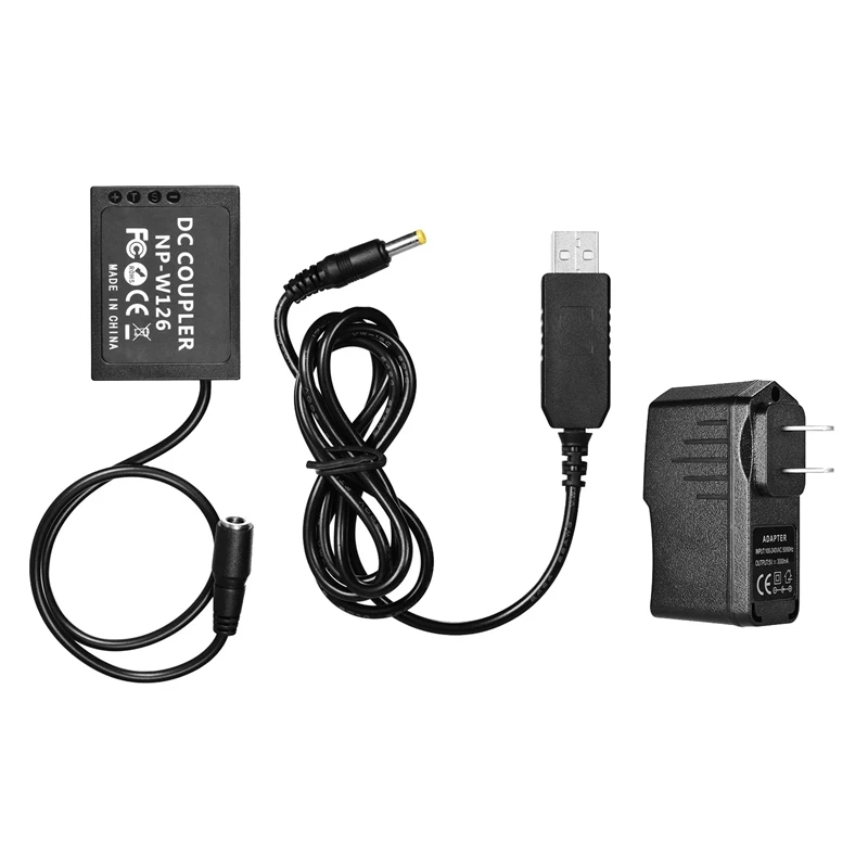 

5V USB to NP-W126 Dummy Battery Pack DC Coupler with Power Adapter for Fuji Cameras (US Plug)