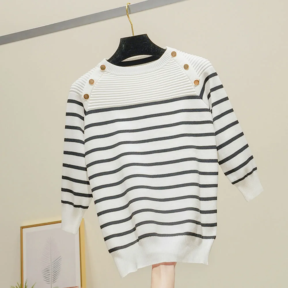 

Women Sweaters And Pullovers Korean Fashion Stripes Jumper Casual Vintage Knitwear Crop Tops Autumn Winter Knitted Sweater 2020