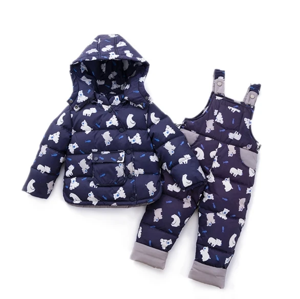 Детские зимние куртки детская куртка для девочек и мальчиков, пуховая одежда осенняя теплая верхняя одежда комбинезон с капюшоном и рисунком - Цвет: Dark Blue
