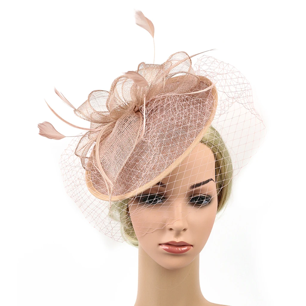 Hot Sale Hair Head Band Sinamay Hat Feather Headband Fascinator Veil Wedding Fashion Flower Headband for Girls Hair Accessories