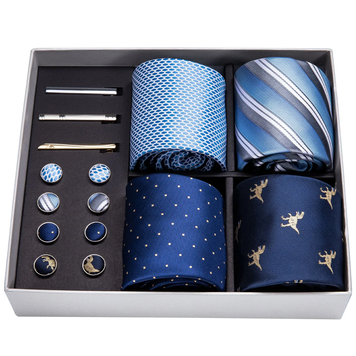 Мужские галстуки синий динозавр Пейсли Шелковый мужской свадебный галстук Подарочная коробка для носовых платков набор мужской 4 шт. галстуки для мужчин подарок Barry.Wang BB4-05