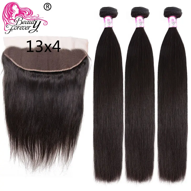 

Beauty Forever Malaysian Human Hair Straight Bundles With Frontal Closure 13*4 Free Part Remy Hair Weaves 4pcs/lot