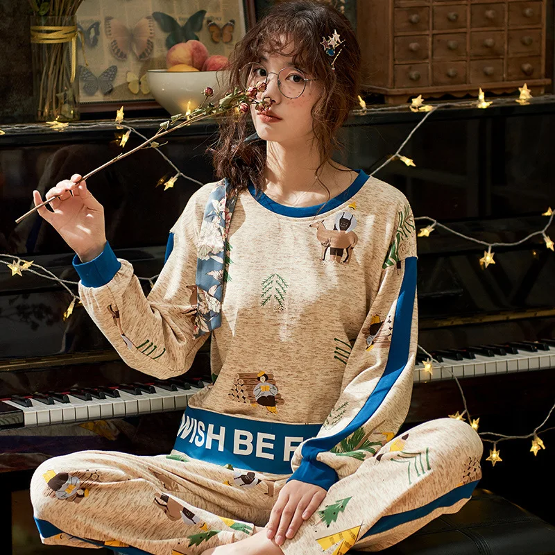 Осенне-зимняя модная пижама из 2 предметов с героями мультфильмов; женские пижамы большого размера с длинными рукавами в Корейском стиле; брюки; домашний костюм - Цвет: 8293