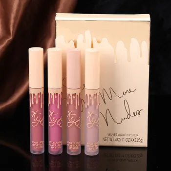 

Brand 4 Pcs/set Matte Lip Gloss Tint Lips Makeup Moisturizer Liquid Matt Lipstick Long Lasting Nude Mat Red Brown Lipgloss Set