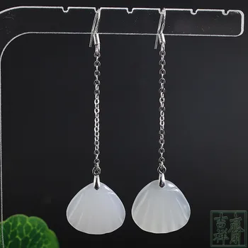 

925 Silver Inlaid Natural White Agate Shell Beads Earrings Original DIY By Hand Accessories Green Bead Gift Women Stone Jewelry