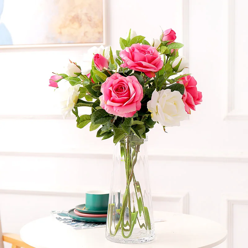 2 Heads Fake Roses Branch Flores High quality Artificial flowers Bouquet Plastic Silk Flowers Bride For Home Wedding Decor | Дом и сад