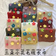 Новинка; зимний детский шарф в Корейском стиле; вязаный шерстяной шарф с цветочным узором для маленьких мальчиков и девочек; теплый шарф;