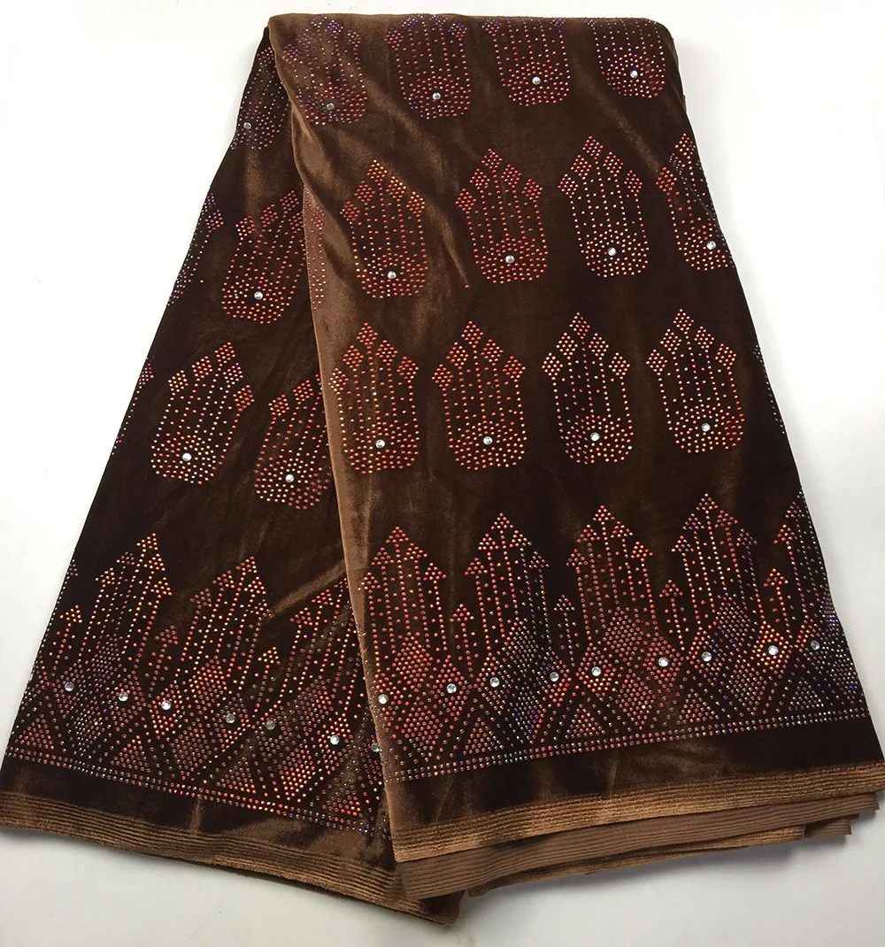 Новейшие модные коричневые бархатные кружевные ткани с большим количеством камней, высококачественное Африканское бархатное кружево, нигерийская кружевная ткань - Цвет: 4