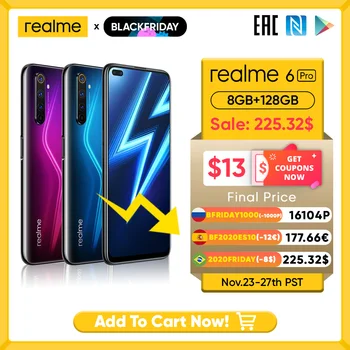 هاتف محمول من Realme 6 Pro بشاشة 6.6 بوصة وعرض 90 هرتز وكاميرا بدقة 64 ميجا بكسل وذاكرة وصول عشوائي 8 جيجا بايت وذاكرة قراءة فقط 128 جيجا بايت ومعالج سنابدراجون 720 جيجا هاتف ذكي يعمل بنظام الأندرويد هاتف XIAOMI 1