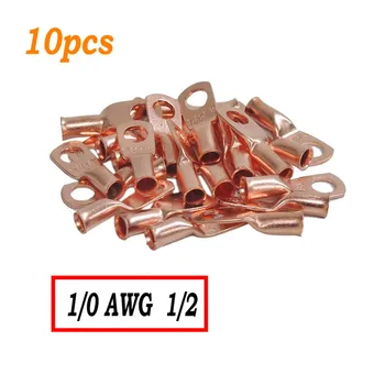 

10pcs Wire Ring Terminal Copper 1/0 AWG Gauge 1/2 Connectors Cable Wire Connectors Car Audio Terminals