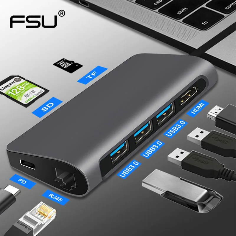 USB C концентратор с HDMI RJ45 PD Зарядное устройство для чтения карт 3 0 адаптер 4k usb-хаб