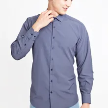 Kigili Shirts Menswear Navy Blue Long Sleeve Plaid Button Down Shirt High Quality Classic Fit Spread Collar Made in Turkey