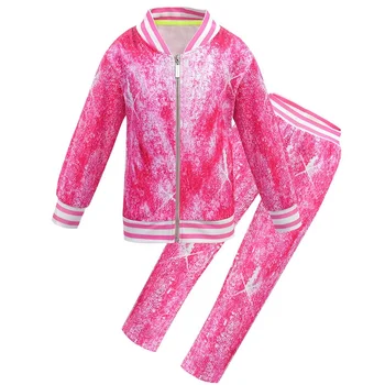 

Girls Spring and Autumn JOJO siwa sweatshirt children's Long Sleeve Shine Sport Casual Zipper Jacket Pants kids sweatshirt suit