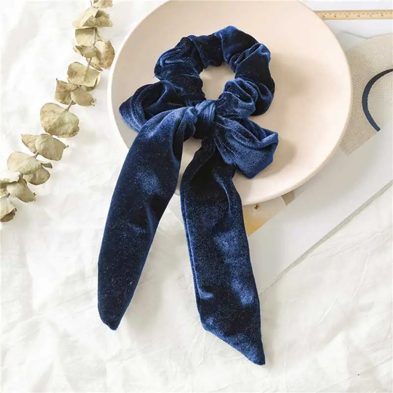 Velvet Ribbon Pleated Tie Elastic Hair Band Hair Headband Hair Accessories Women Solid Color Big Bow Girl Hair Band Bow Ornament