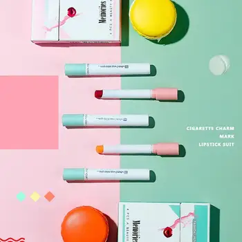 

Sigaret Lipstick 4 Pcs Blauw Roze Make-Up Set Bonen Rode Orange Cherry Zachte Crème Lange Lasing Waterdichte Matte Lippenstift