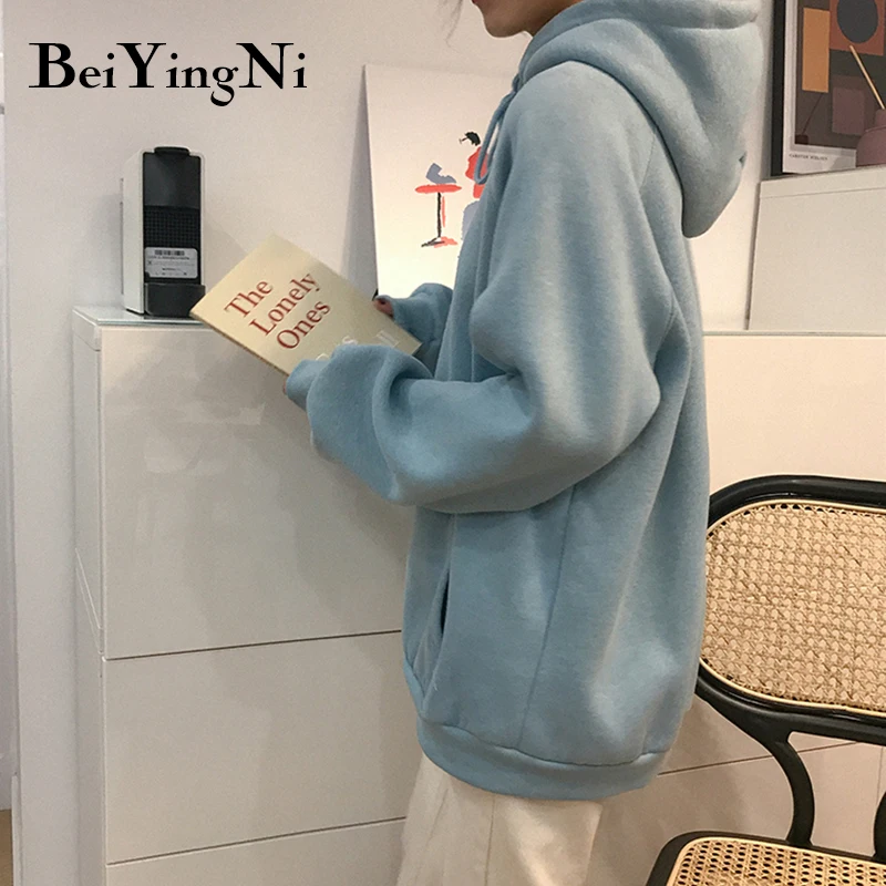 Beiyingni, 9 цветов, Харадзюку, женские толстовки размера плюс, длинный рукав, Повседневный, BF, толстовка с капюшоном для женщин, толстая, флисовая, японская Толстовка