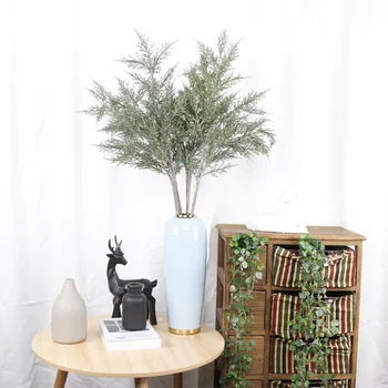

Single Cypress Artificial Leaf Welcoming Cypress Pine Branch Fake Tree Flower Engineering Tree Plastic Fake Leaf Material
