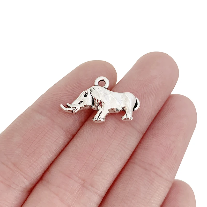 

20 x Tibetan Silver Rhinoceros Animal Charms Pendants for Bracelet Necklace Jewelry Making Findings 22x13mm