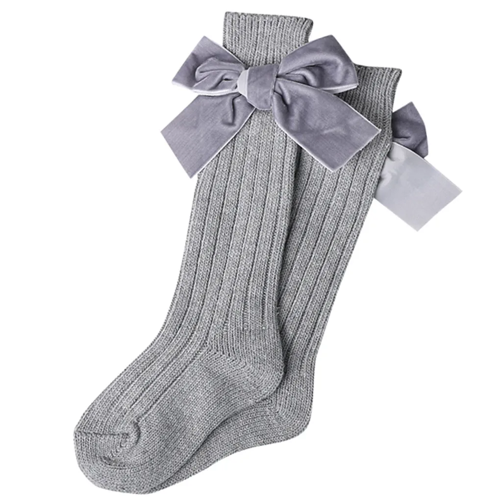 Новые детские носки гольфы с большим бантом для маленьких девочек, мягкие хлопковые кружевные детские носки Kniekousen Meisje/ г. Теплые зимние носки - Цвет: Gray