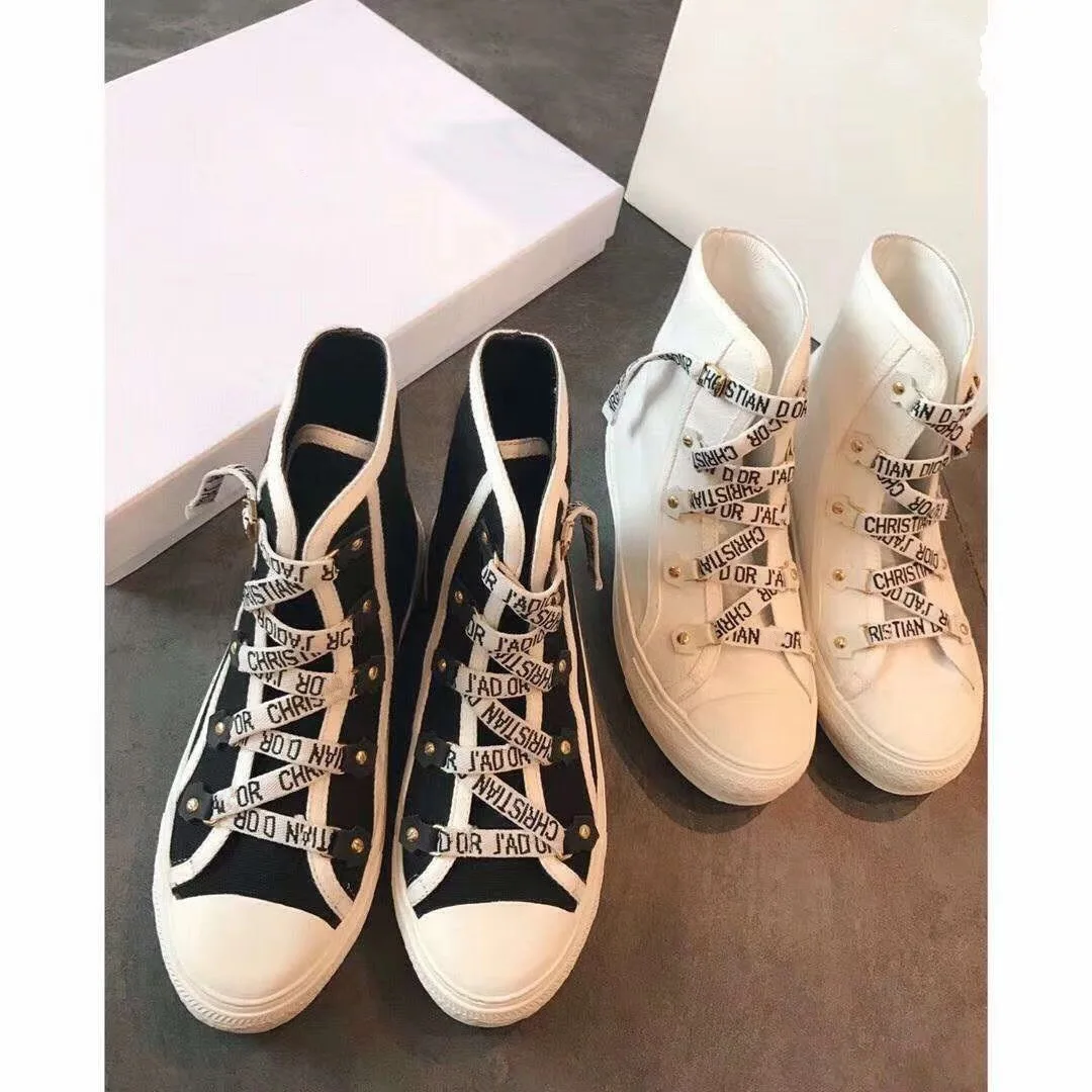 

Ozhouzhan 2019 Autumn New Style Women's Genuine Leather Canvas Mid-top Shoes Flat Lace-up Mixed Colors Lettered Korean-style WOM