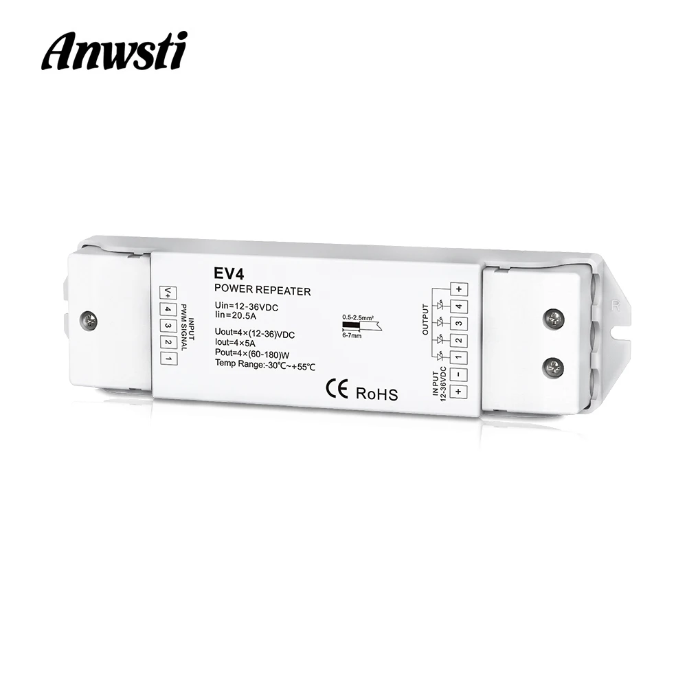 

RGBW LED Amplifier 12V 24V 36V DC Constant Voltage PWM Power Repeater Amplifier 4CH EV4 for Single Color CT RGB RGBW LED Strip