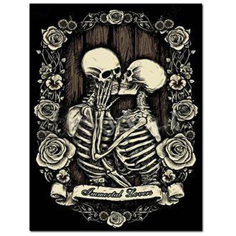 Full square Diamond art 5D DIY Diamond Painting gothic art skull couple 3D Embroidery round rhinestones Cross Stitch Mosaic deco 88】